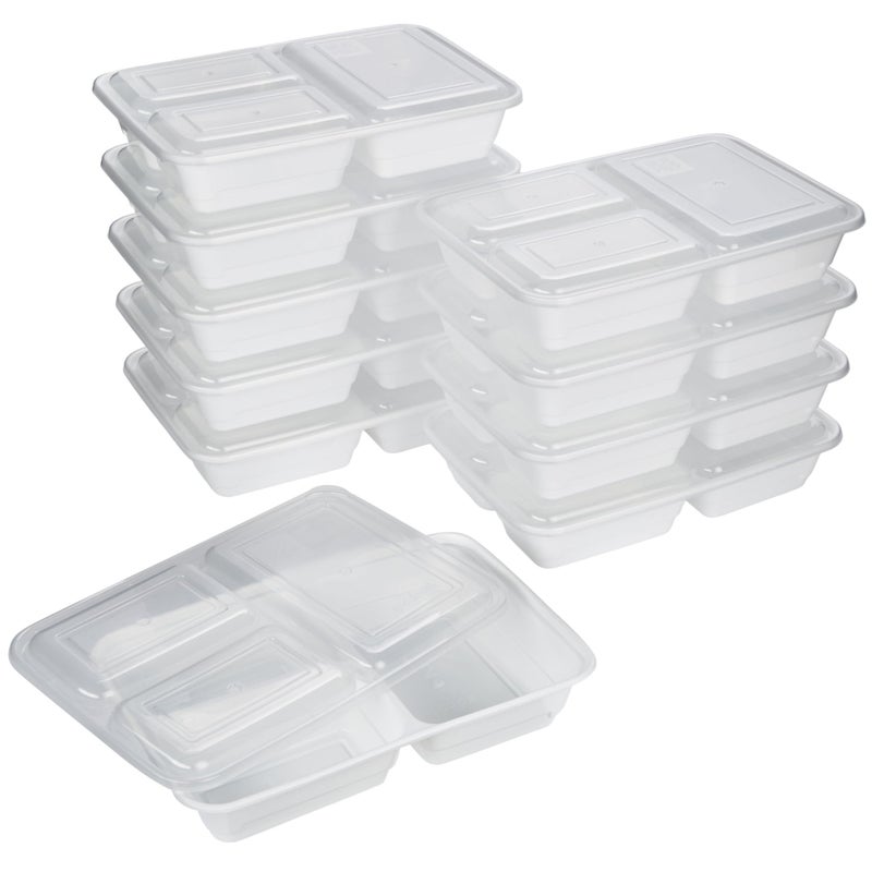 GoodCook Meal Prep Rectangle Three Compartment 20-Piece, White, Made without BPA - Image 1